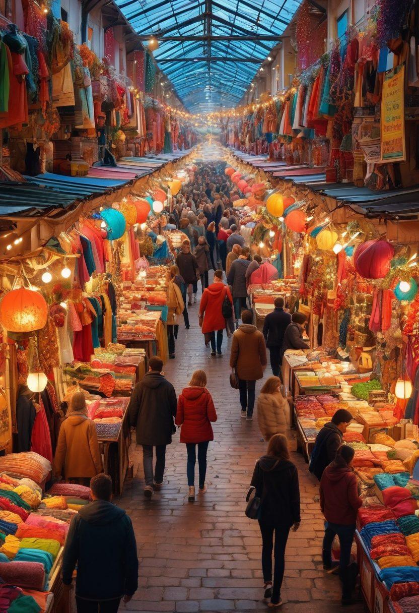 A vibrant marketplace bustling with shoppers hunting for discounts, featuring colorful stalls filled with bargain items like clothing, electronics, and groceries. Include price tags showing discounts and customers excitedly comparing products. The scene should convey a sense of joy and discovery, with warm lighting and diverse crowds. super-realistic. vibrant colors. modern digital art.
